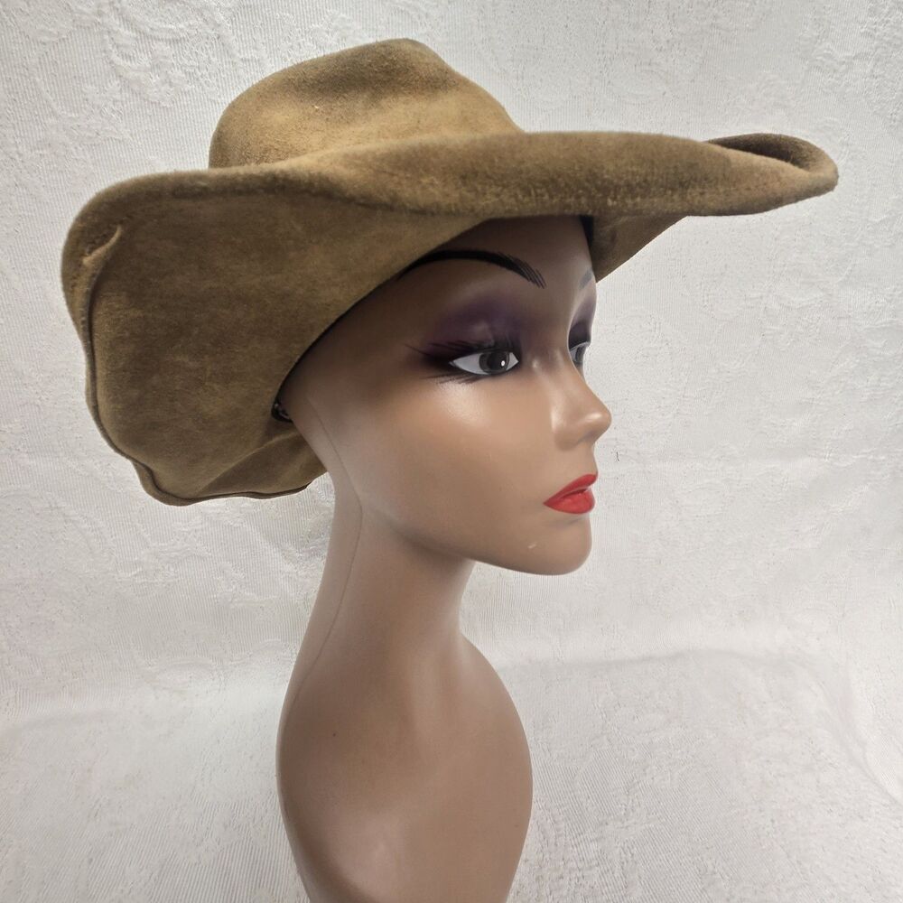 Minnetonka Brown Leather Outback Hat Western Cowboy Explorer Cottagecore Vintage